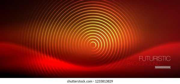 Neon glowing techno lines, hi-tech futuristic abstract background template with square shapes, vector