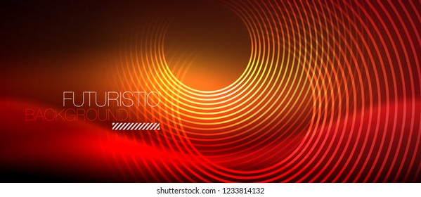 Neon glowing techno lines, hi-tech futuristic abstract background template with square shapes, vector