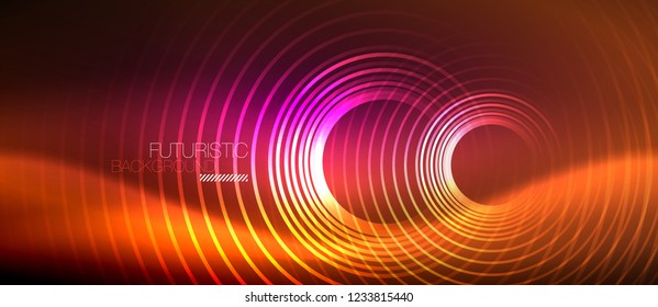 Líneas tecno brillantes neón, plantilla de fondo abstracto de alta tecnología futurista con formas cuadradas, vector