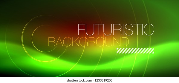 Neon glowing techno lines, hi-tech futuristic abstract background template with square shapes, vector