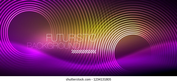 Neon glowing techno lines, hi-tech futuristic abstract background template with square shapes, vector