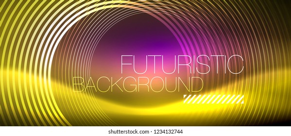 Líneas tecno brillantes neón, plantilla de fondo abstracto de alta tecnología futurista con formas cuadradas, vector