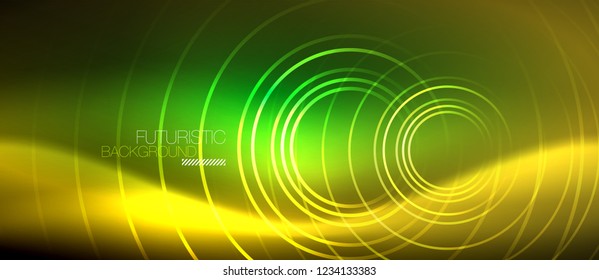 Neon glowing techno lines, hi-tech futuristic abstract background template with square shapes, vector