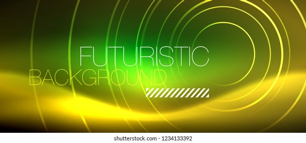 Neon glowing techno lines, hi-tech futuristic abstract background template with square shapes, vector