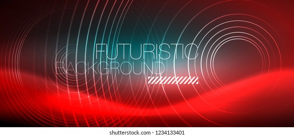 Líneas tecno brillantes neón, plantilla de fondo abstracto de alta tecnología futurista con formas cuadradas, vector