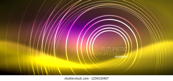 Neon glowing techno lines, hi-tech futuristic abstract background template with square shapes, vector