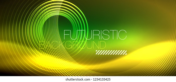 Neon glowing techno lines, hi-tech futuristic abstract background template with square shapes, vector