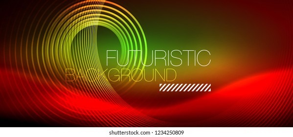 Neon glowing techno lines, hi-tech futuristic abstract background template with square shapes, vector