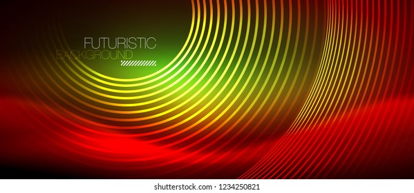 Líneas tecno brillantes neón, plantilla de fondo abstracto de alta tecnología futurista con formas cuadradas, vector