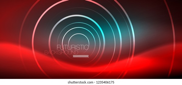 Líneas tecno brillantes neón, plantilla de fondo abstracto de alta tecnología futurista con formas cuadradas, vector