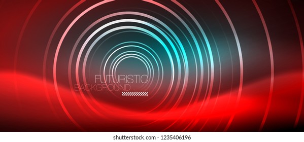 Neon glowing techno lines, hi-tech futuristic abstract background template with square shapes, vector