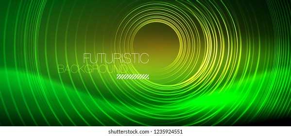 Líneas tecno brillantes neón, plantilla de fondo abstracto de alta tecnología futurista con formas cuadradas, vector