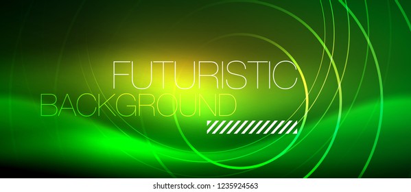 Neonleuchtende Techno-Linien, futuristisch abstrakte High-Tech-Hintergrundvorlage mit quadratischen Formen, Vektorgrafik