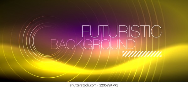 Neon glowing techno lines, hi-tech futuristic abstract background template with square shapes, vector