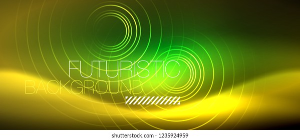 Neon glowing techno lines, hi-tech futuristic abstract background template with square shapes, vector