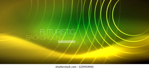Neon glowing techno lines, hi-tech futuristic abstract background template with square shapes, vector