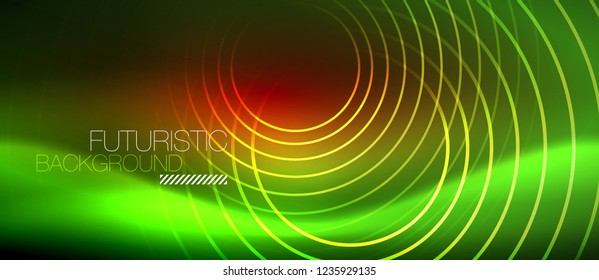 Líneas tecno brillantes neón, plantilla de fondo abstracto de alta tecnología futurista con formas cuadradas, vector