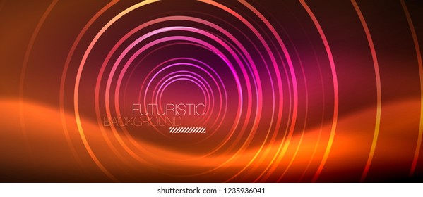 Neon glowing techno lines, hi-tech futuristic abstract background template with square shapes, vector