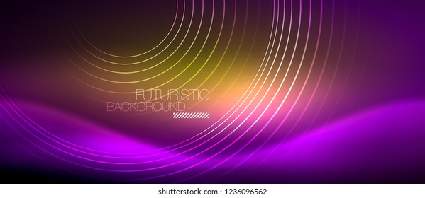 Neon glowing techno lines, hi-tech futuristic abstract background template with square shapes, vector