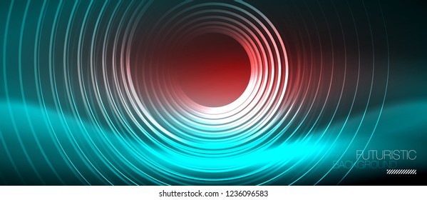 Líneas tecno brillantes neón, plantilla de fondo abstracto de alta tecnología futurista con formas cuadradas, vector