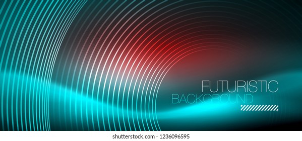 Neon linhas de tecno brilhantes, modelo de fundo abstrato futurista de alta tecnologia com formas quadradas, vetor
