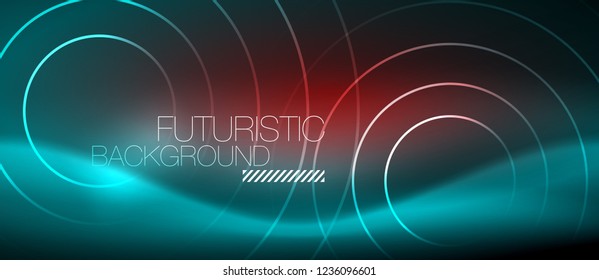 Neon glowing techno lines, hi-tech futuristic abstract background template with square shapes, vector
