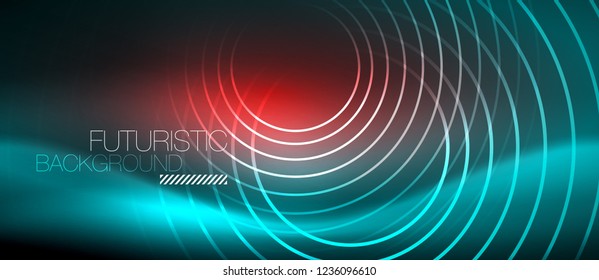 Líneas tecno brillantes neón, plantilla de fondo abstracto de alta tecnología futurista con formas cuadradas, vector