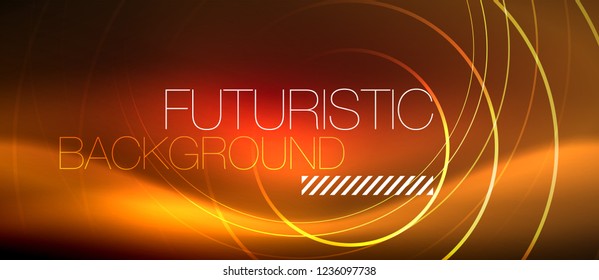 Neon glowing techno lines, hi-tech futuristic abstract background template with square shapes, vector
