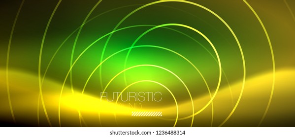 Líneas tecno brillantes neón, plantilla de fondo abstracto de alta tecnología futurista con formas cuadradas, vector