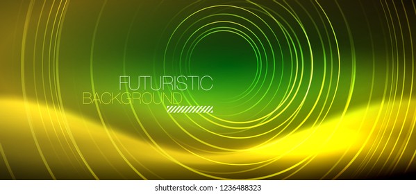 Líneas tecno brillantes neón, plantilla de fondo abstracto de alta tecnología futurista con formas cuadradas, vector