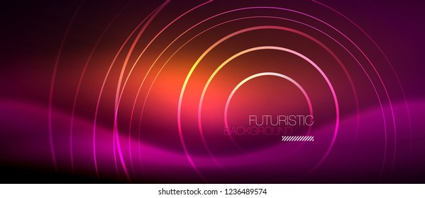 Neon glowing techno lines, hi-tech futuristic abstract background template with square shapes, vector