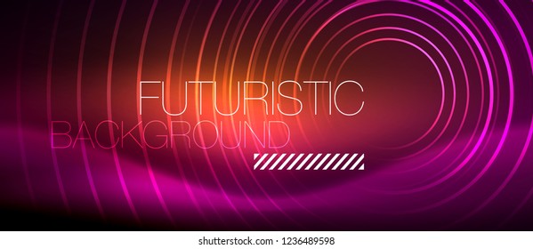 Neon glowing techno lines, hi-tech futuristic abstract background template with square shapes, vector