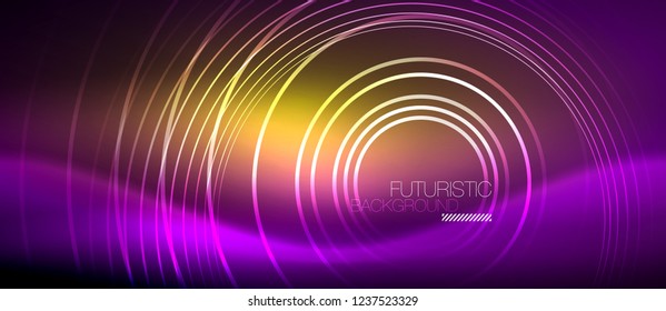 Líneas tecno brillantes neón, plantilla de fondo abstracto de alta tecnología futurista con formas cuadradas, vector