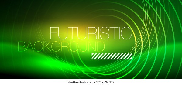 Líneas tecno brillantes neón, plantilla de fondo abstracto de alta tecnología futurista con formas cuadradas, vector