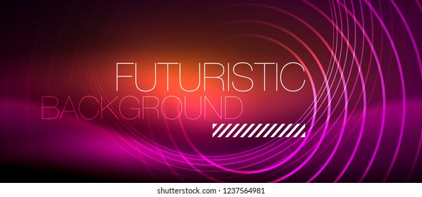 Líneas tecno brillantes neón, plantilla de fondo abstracto de alta tecnología futurista con formas cuadradas, vector