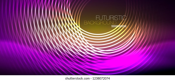 Neon glowing techno lines, hi-tech futuristic abstract background template with square shapes, vector