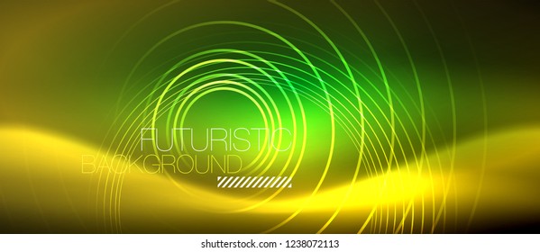 Líneas tecno brillantes neón, plantilla de fondo abstracto de alta tecnología futurista con formas cuadradas, vector