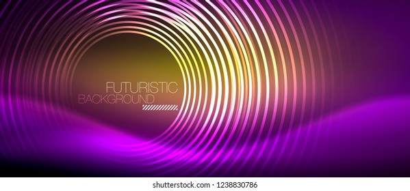 Líneas tecno brillantes neón, plantilla de fondo abstracto de alta tecnología futurista con formas cuadradas, vector