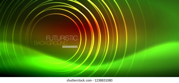 Neon glowing techno lines, hi-tech futuristic abstract background template with square shapes, vector
