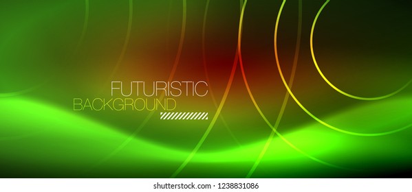 Neon glowing techno lines, hi-tech futuristic abstract background template with square shapes, vector