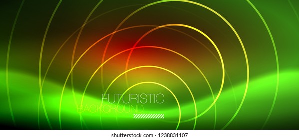 Neon glowing techno lines, hi-tech futuristic abstract background template with square shapes, vector