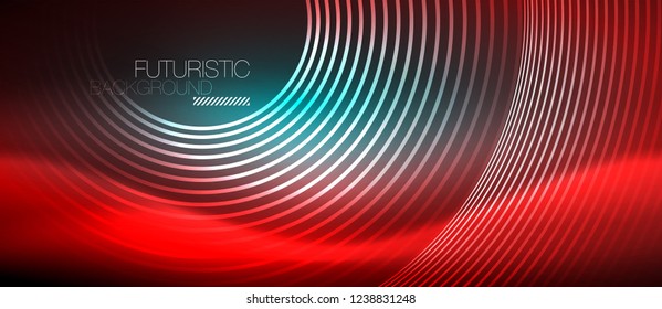 Neon glowing techno lines, hi-tech futuristic abstract background template with square shapes, vector