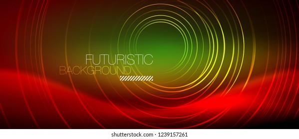 Neon glowing techno lines, hi-tech futuristic abstract background template with square shapes, vector