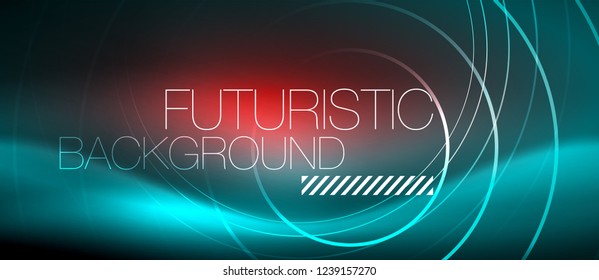 Neon glowing techno lines, hi-tech futuristic abstract background template with square shapes, vector