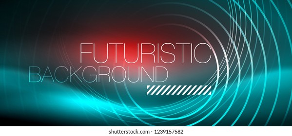 Neon glowing techno lines, hi-tech futuristic abstract background template with square shapes, vector