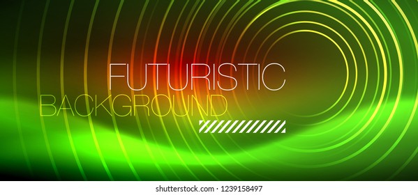 Neon glowing techno lines, hi-tech futuristic abstract background template with square shapes, vector