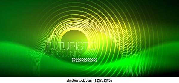 Líneas tecno brillantes neón, plantilla de fondo abstracto de alta tecnología futurista con formas cuadradas, vector