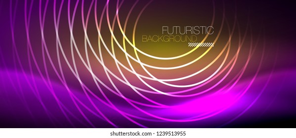 Líneas tecno brillantes neón, plantilla de fondo abstracto de alta tecnología futurista con formas cuadradas, vector