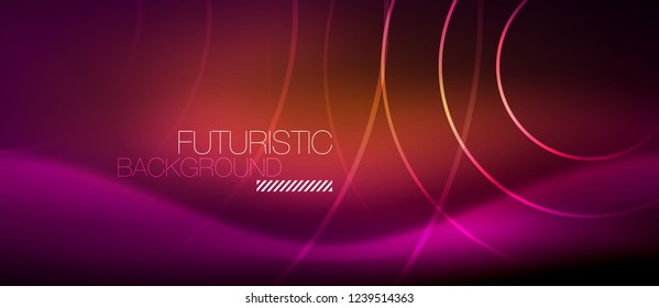 Líneas tecno brillantes neón, plantilla de fondo abstracto de alta tecnología futurista con formas cuadradas, vector