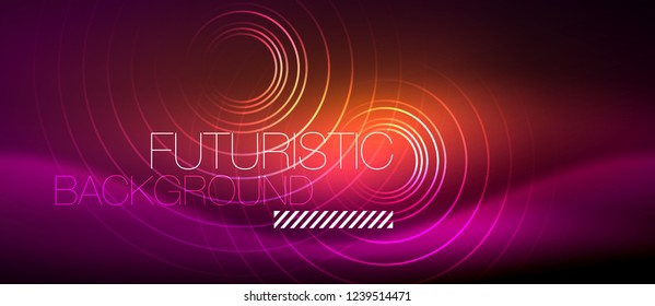 Neon glowing techno lines, hi-tech futuristic abstract background template with square shapes, vector